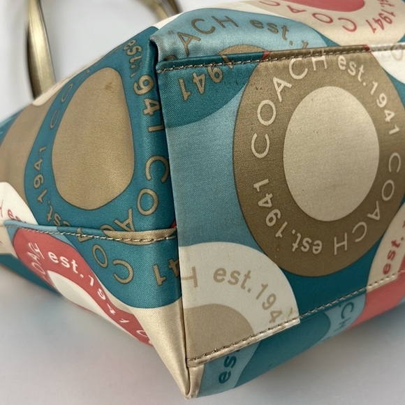 Coach Soho Sateen Multi-Color Circles Snaphead Tote w/Gold Trim No A1281-F19196 - Picture 13 of 16